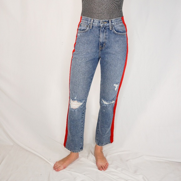 Carmar Denim - CARMAR Distressed Jeans Denim Red Stripe 25 Blue